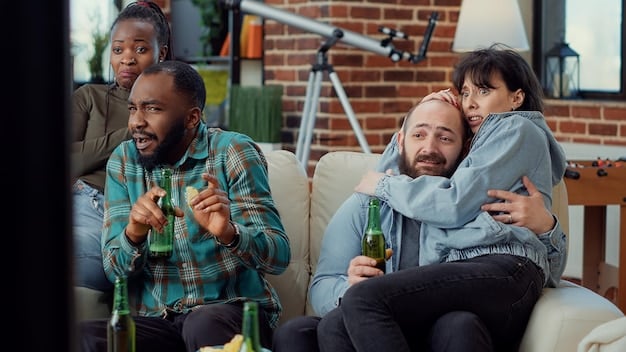 A group of Nigerian friends watching a film, with expressions ranging from laughter to concern. The image represents the diverse reactions and opinions that viewers may have regarding the updated censorship guidelines.