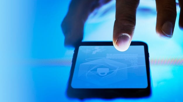 A close-up of an Android phone screen displaying a security scan in progress. The scan interface is clean and modern, showing detected threats and options to resolve them.