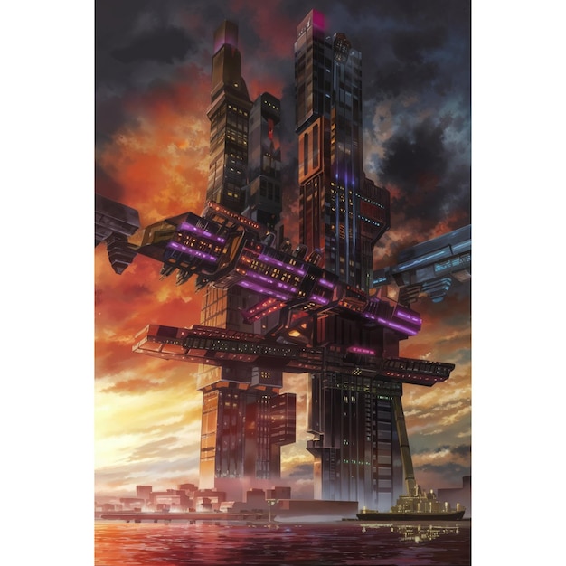 A digitally enhanced movie poster depicting a futuristic Lagos cityscape, with characters from a sci-fi Nollywood blockbuster engaging in a high-stakes chase. The atmosphere is tense and visually striking.